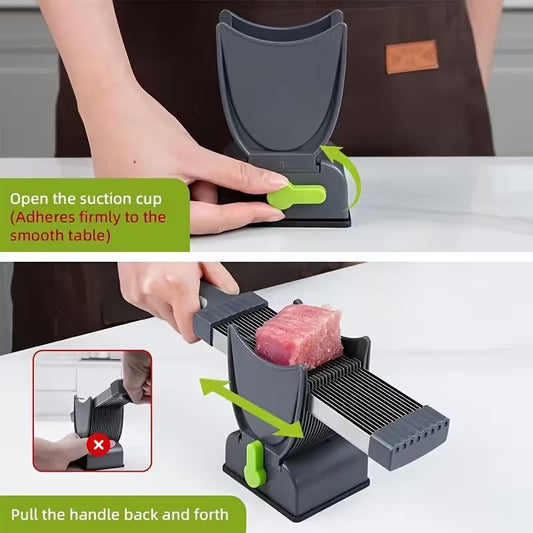 Manual Stainless Steel Meat and Vegetable Slicer – Heavy Duty Frozen Meat Cutter – Precision Food Slicing Machine with Adjustable Thickness for Home Kitchen and Hot Pot Prep